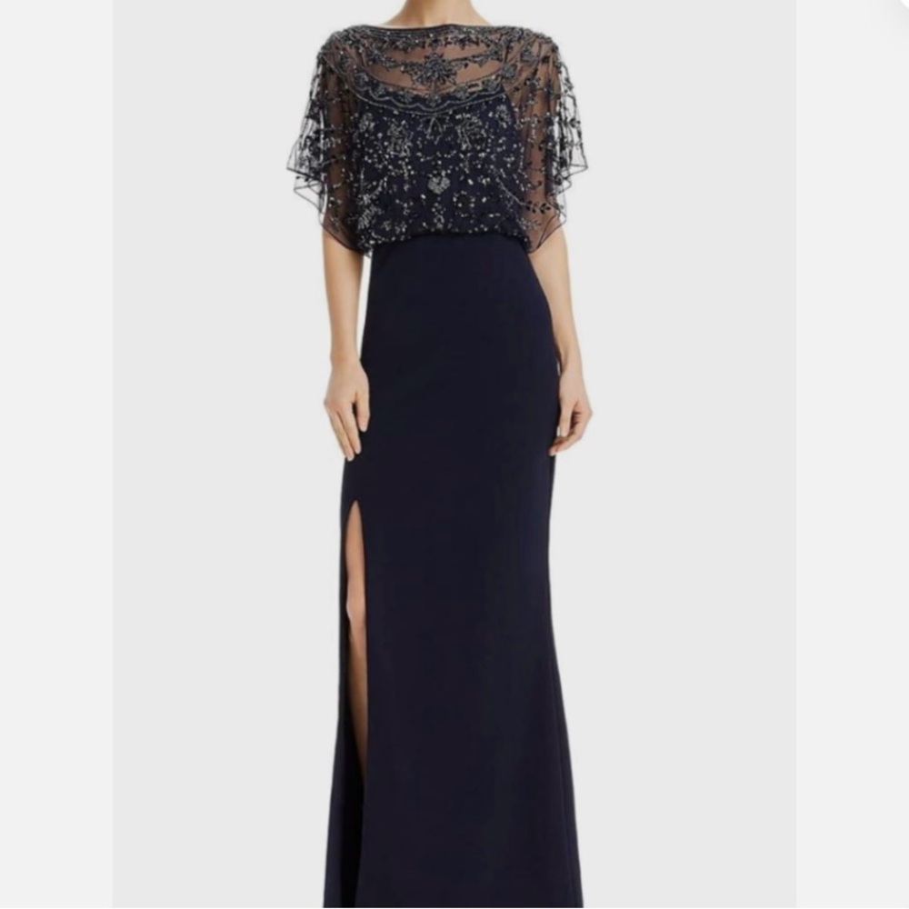 Aidan Mattox flutter sleeve beaded gown. - Picture 5 of 6